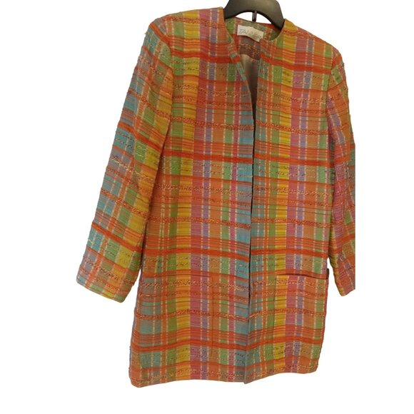 Tanner Cardigan Blazer Jacket Women's Size 6 Orange Purple Green Shoulder Pads - Picture 6 of 7